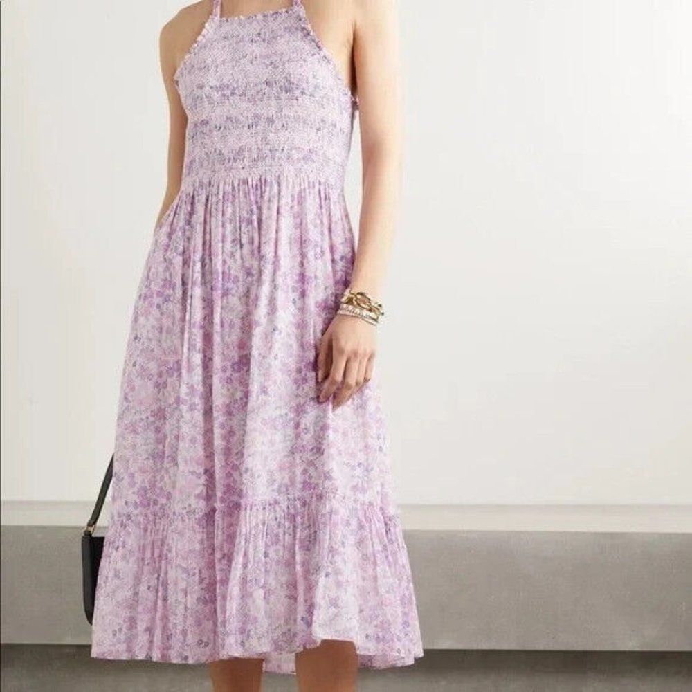 LoveShackFancy Lavender Floral Midi Dress